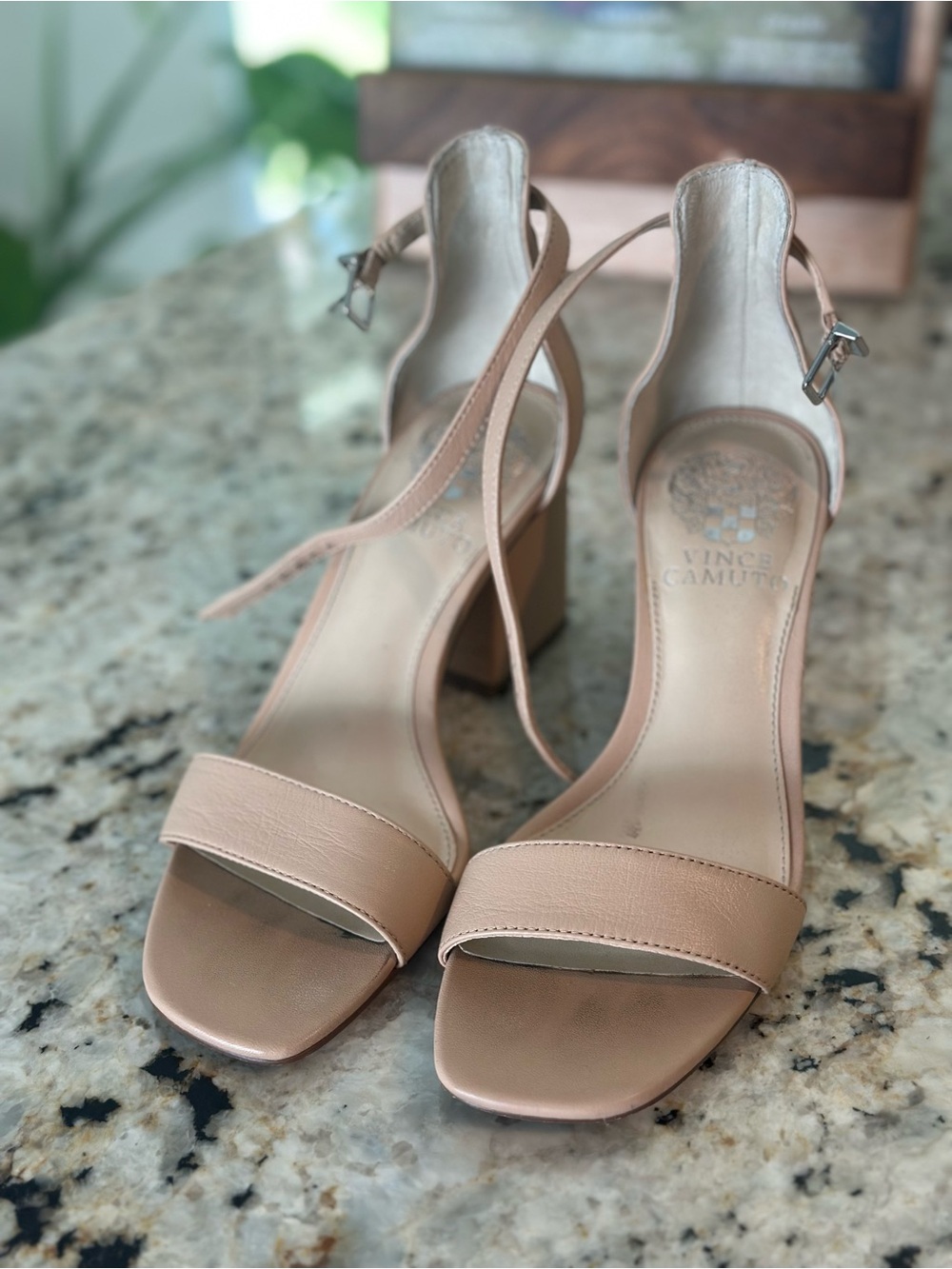 Vince Camuto Blush Leather Block Heel Sandals
